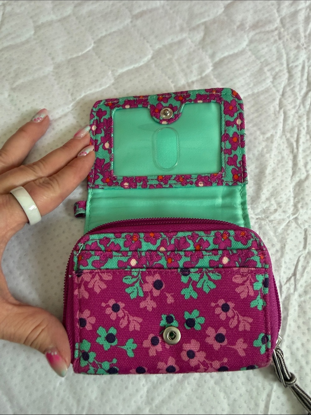 Vera Bradley Teal and Magenta Floral Zip Wallet - Picture 4 of 8